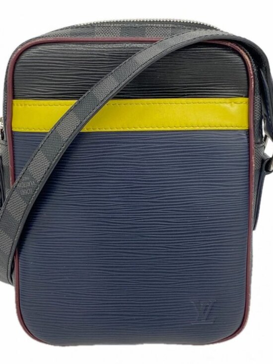 Louis Vuitton Shoulder Bag Epi Damier Graphite Danube Slim Black Navy Yellow